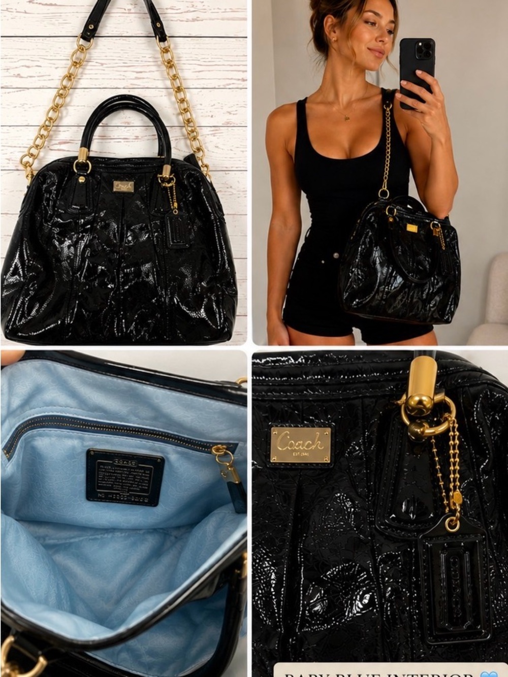 Coach Black Patent Leather Shoulder Bag with Gold Hardware - Picture 2 of 2